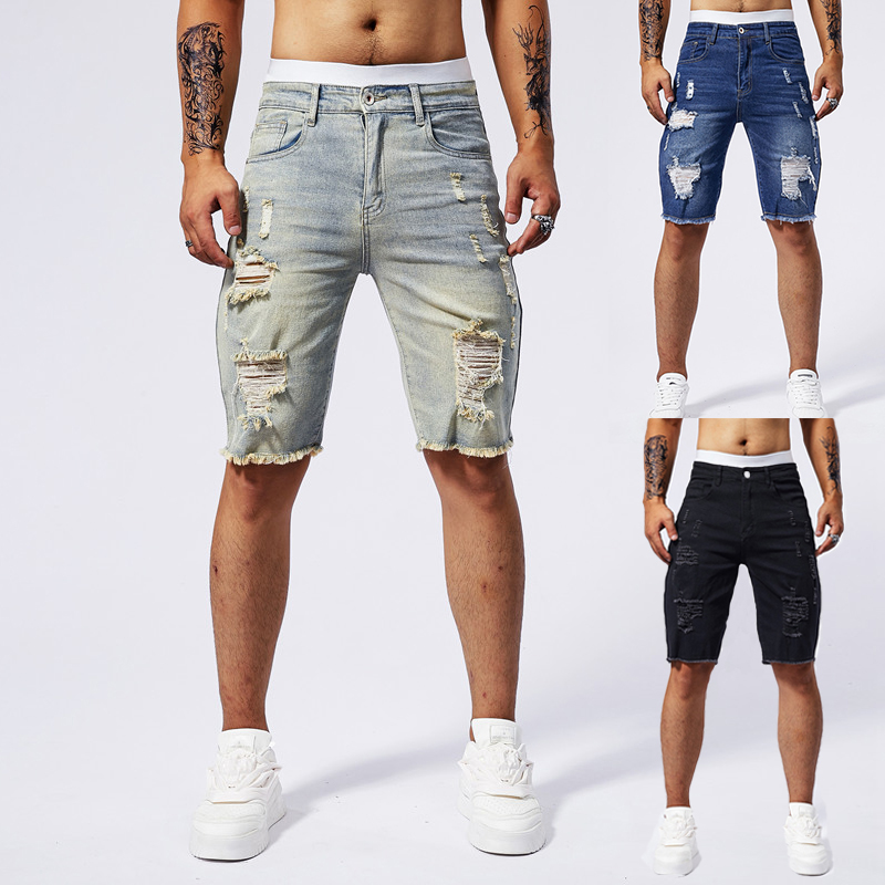 Streetwear Brand Marketing - Celana Pendek Denim Robek Pria Baru