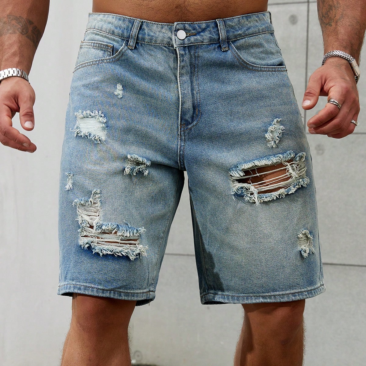Streetwear Brand Marketing - Celana pendek Jeans sobek pria, bawahan