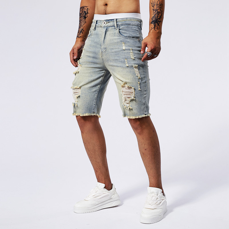 Celana Pendek Denim Robek Pria - Streetwear Brand Marketing ulasan dan harga
