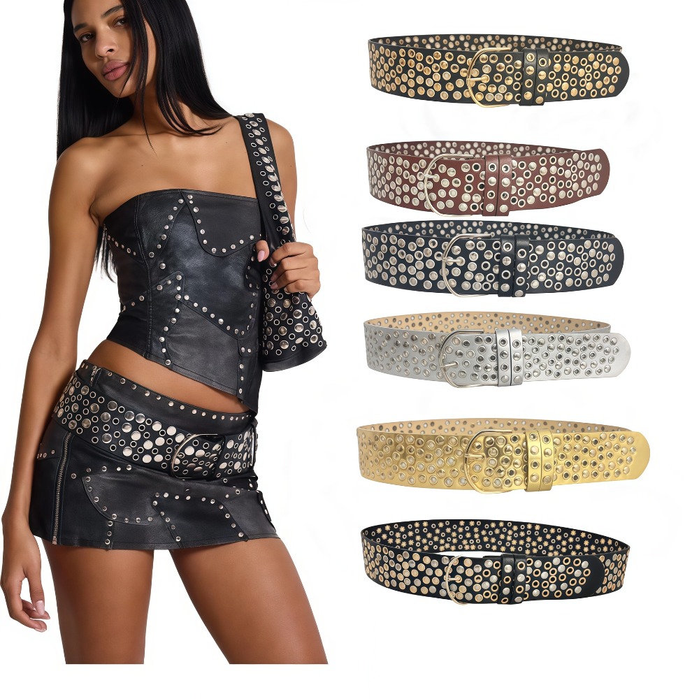 Sabuk Rivet Punk Hollow Eyelet - Streetwear Brand Belts ulasan dan harga