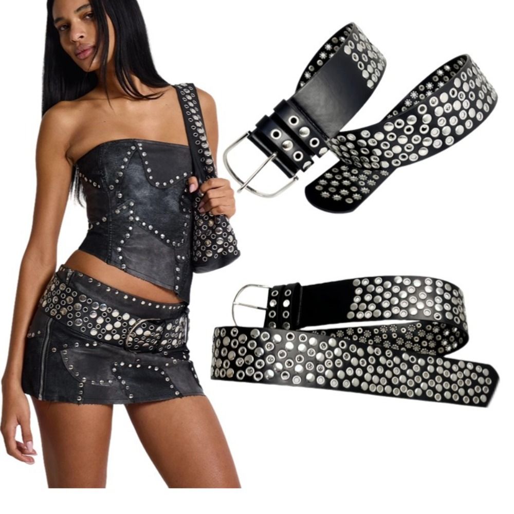 Sabuk Punk Hollow Eyelet Rivet - Streetwear Brand Belts ulasan dan harga